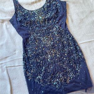 Adrianna Papell Midnight Blue Sequin Mini Dress